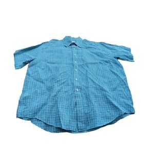 Brooks Brothers Polo Shirt Mens XL Gingham Blue Short Sleeve Button Up
